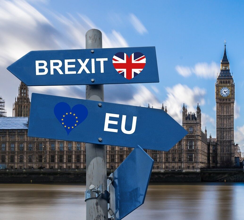 Brexit and EU Flag Post outside Big Ben